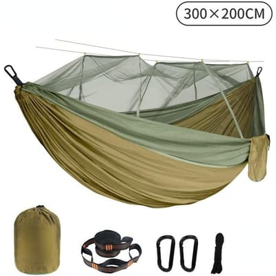 Dubbele Hangmat met Muskietennet 300×200CM Extra Groot Buiten Anti-muggen Hangmat Parachute Stof Nylon Anti-kantel Kamperen black