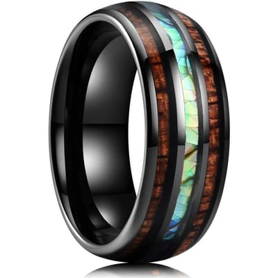 Mode 8mm Heren Roestvrij Staal Ringen, Roségoud Kleur Geborsteld Koa Hout En Pijl Ringen voor Mannen, Bruiloft Sieraden Kerstcadeau 9