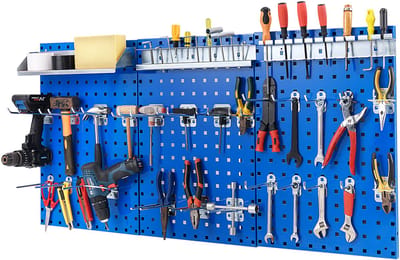 COSTWAY Gereedschapswand, gatenwand met 3 steekborden en 28-delige hangende accessoires, gereedschapswand met vierkante ophanggaten voor garage, werkplaats (zwart)