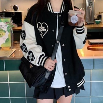 Uniforme de Baseball Style Vintage pour Femmes au Printemps et en Automne Style Mis à Jour Étudiants Collège et Lycée Automne Coréen Coupe Confortable Ja 2XL noir