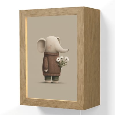 Wandlamp 15x20 cm - Oplaadbaar - Olifant - Witte bloemen - Kindvriendelijk - Wandlampen binnen woonkamer - Slaapkamer lamp met kabel - Decoratieve nachtlamp - Vloerlamp snoer