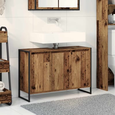vidaXL - Badkamerkast - Oud - Hout - 90 - x - 30 - x - 60 - cm - Bewerkt - hout