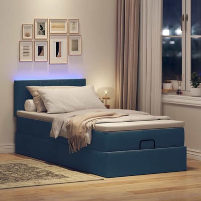 vidaXL - Bed - poef - met - matras - en - LED's - 100x200 - cm - stof - blauw