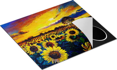 Chefcare Inductie Beschermer Getekende Zonnebloemen Veld met Olieverf - 60x50 cm - Afdekplaat Inductie - Kookplaat Beschermer - Inductie Mat