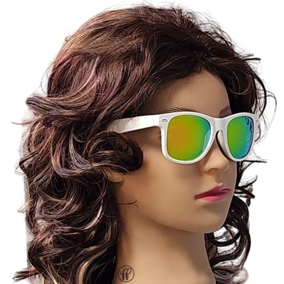 Fako Fashion - Witte Zonnebril Met Goud/Groene Spiegelglazen - Heren Zonnebril - Dames Zonnebril - Classic - UV400 - Wit Frame - Goud/Groen Spiegel