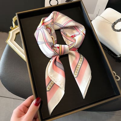 Zijden sjaal-stijl zijden sjaal voor dames - Kleurblokkenprint - Fris en delicaat - Decoratieve shawl over shirts L7451-Roulette Roze/Wit 70*70 CM