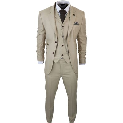 Heren 3-delige crèmekleurige Prince of Wales check pak