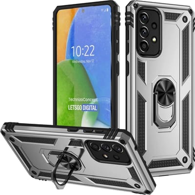 Anti-Shock Hybrid Ring Armor Hoesje Geschikt voor: Samsung Galaxy A73 5G - zilver