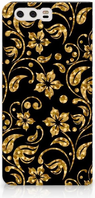 Huawei P10 Plus Smart Cover Gouden Bloemen