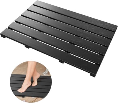 Luxe Antislip Bamboe Badmat - Waterdichte Douchemat voor Binnen en Buiten (Zwart)