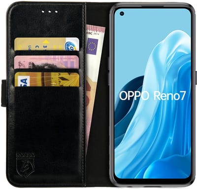 Rosso Element Book Case Wallet Hoesje Geschikt voor Oppo Reno 7 | Portemonnee | 3 Pasjes | Magneetsluiting | Stand Functie | Zwart