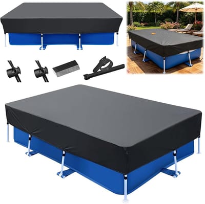 Zwembadafdekking - 225×150×30cm - Zwembad Afdekzeil Rechthoekig - met Bevestigingsmateriaal - Duurzame Zwembadafdekhoes - Waterdichte & UV-bestendige Hoes - voor Opzetzwembaden - zwart