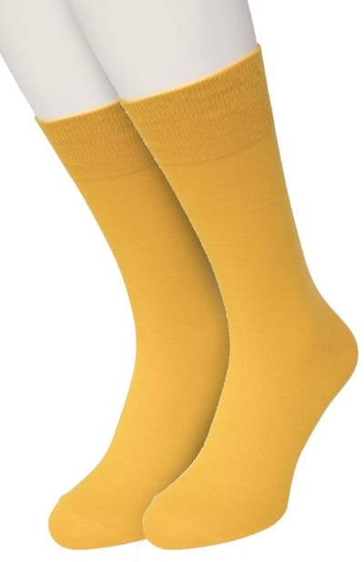 Bonnie Doon Basic Sokken Heren Geel maat 40/46 - 2 paar - Basis Katoenen Sok - Gladde Naden - Brede Boord - Uitstekend Draagcomfort - Perfecte Pasvorm - 2-pack - Multipack - Effen - Geel - Eigeel - Egg - OL6324012.219