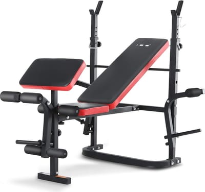 Multifunctionele Trainingsbank – Verstelbare & Inklapbare Halterbank met Beencurler & Vlinderstation – Full-Body Fitnessbank voor Thuis – Ideaal voor Bankdrukken, Kniebuigingen & Rompoefeningen