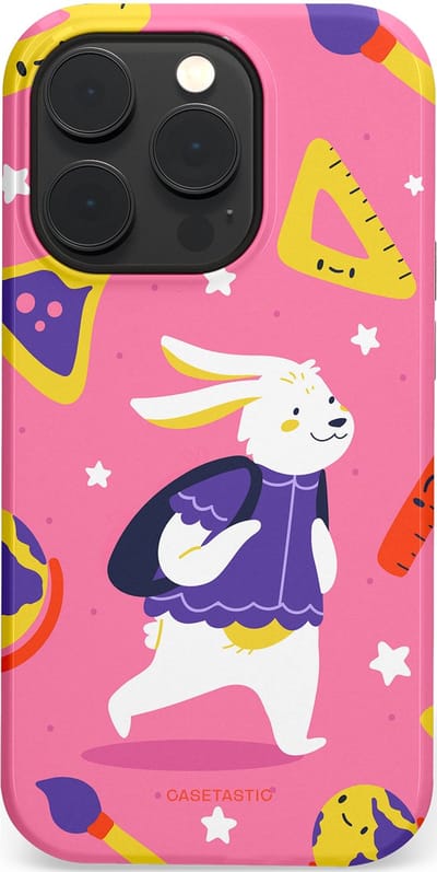 Casetastic hoesje geschikt voor Apple iPhone 14 Pro - MagSafe - Dubbellaagse bescherming - Slimme konijnensprongen - Fashion Case - Koraal Geel Roze