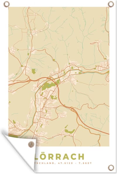 Muurdecoratie Stadskaart - Lörrach - Vintage - Kaart - Plattegrond - 120x180 cm - Tuinposter - Tuindoek