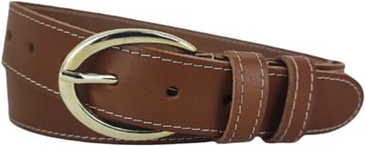 Vrouwen Riem | Dames Riem | Leren Riem | Lederen Riem | Kleur: cognac | Gouden Gesp | 3,5cm breed | Riemmaat: 85cm (totale lengte: 100cm) | 100% echt leer | Nikkelvrije gesp