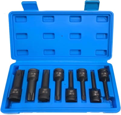 Sterbits Doppenset - Torx Bits - Auto Reparatie - Slagvast Gelegeerd Staal - 8 Delig - Zilverkleurig