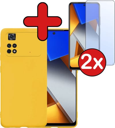 Hoesje - Met 2x Screenprotector - Geschikt voor Xiaomi Poco X4 Pro 5G - Sterk & Shockproof - Telefoon Hoes - Back Cover - Siliconen Case - Telefoonhoes - Geel