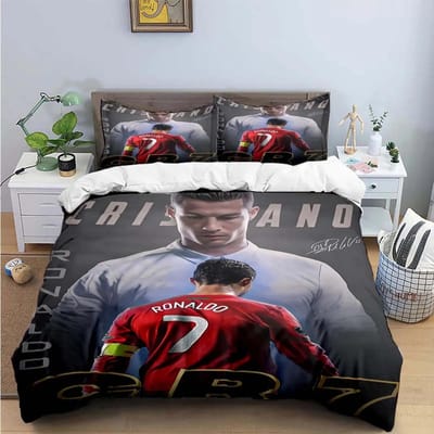 Mode Voetbalster M-Messi R-Ronaldo Print Beddengoed Set Dekbedovertrek Dekbed Bed Jeugd Kinderen Meisjes Jongens Luxe Cadeau AU Single(140*210cm)3pcs