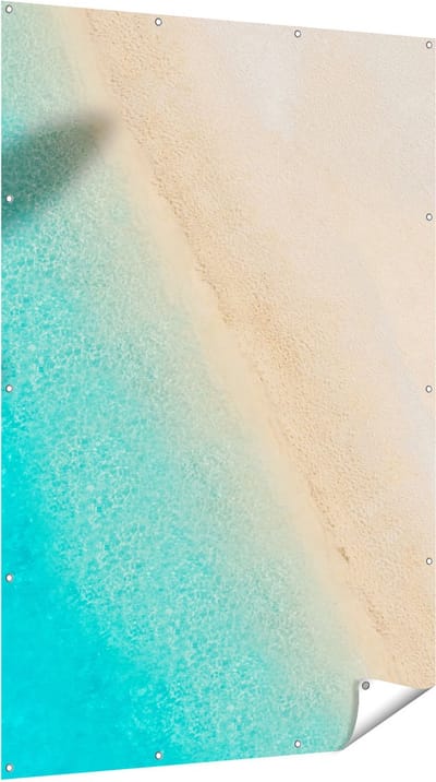 Gards Tuinposter Silhouet van een Vliegtuig op het Strand - 120x180 cm - Tuindoek - Tuindecoratie - Wanddecoratie buiten - Tuinschilderij