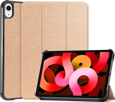 Hoesje Geschikt voor Apple iPad Air 5 (2022) - 10.9 inch - 5e Generatie - M1 - Dun & Stevig - Trifold Bookcase - Hard Cover - Hardcover Book Case - Tablet Hoes - Goud