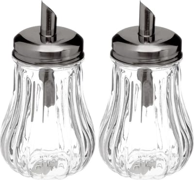 5Five - 4x stuks - Suikerpot/suikerstrooier glas met RVS tuit - 180ml