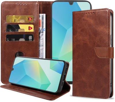 Geschikt voor Samsung Galaxy A16 Telefoonhoesje Kunstleer met Magnetisch lipje en Pasjeshouder Book Case met Klepje - Donkerbruin - Smartphonica geschikt voor Samsung Galaxy A16