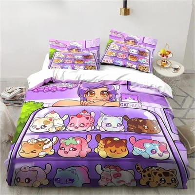 Cartoon Spel Schattige Aphmau met Vleugels Beddengoedset Jongens Meisjes Eenpersoons Tweepersoons Kingsize Dekbedovertrek Kussensloop Bed jongens Volwassene 135x200cm 2pcs