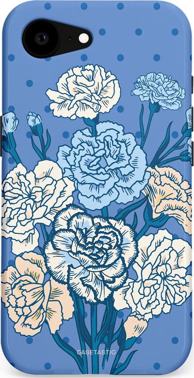 Casetastic hoesje geschikt voor Apple iPhone 16e / Apple iPhone 17e - MagSafe - Dubbellaagse bescherming - Anjer boeket - Fashion Case - Lavendel Lichtblauw Zilver