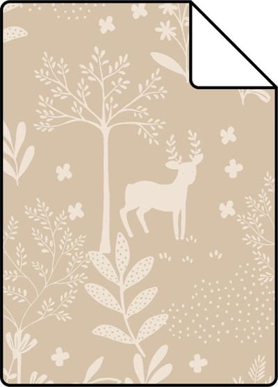 Proefstaal ESTAhome behang bos met bosdieren donker beige - 26.5 x 21 cm - 139757-S