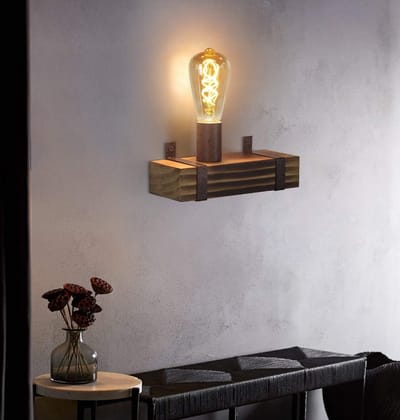 NETTLIFE Wandlamp - vintage - zwart - metaal en hout - E27 fitting - 23cm - binnen wandlamp - zonder gloeilamp