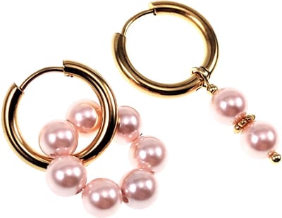 17mm Oorringen Dames - Roze Kristallen Kralen - Verguld RVS - Oorbellen met Kralen Hangers