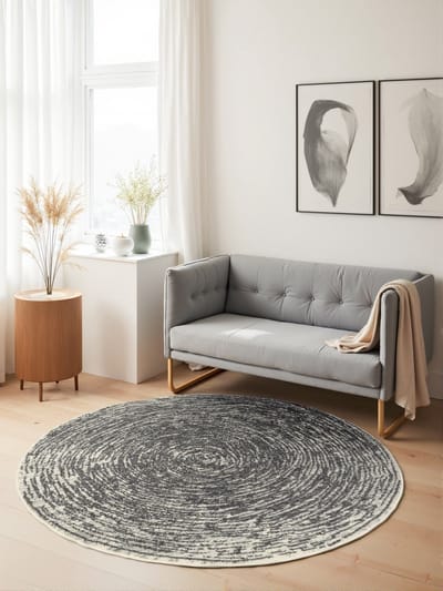 Flycarpets Gloria Rond Laagpolig Vloerkleed - Grijs / Crème - Ø 120 cm rond