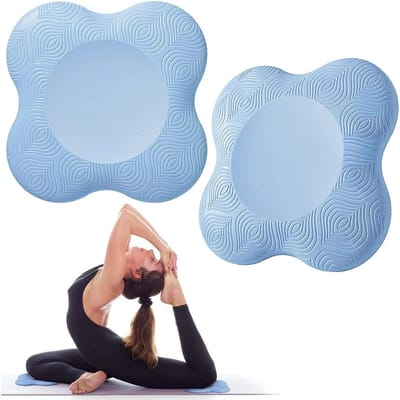 Set van 2 yogaknie- en elleboogbeschermers – van extra dik schuim, geschikt voor knieën, ellebogen, polsen, handpalmen en het hoofd – voor yoga en als knielkussens – uniseks schuimkussens met steun – Blauw