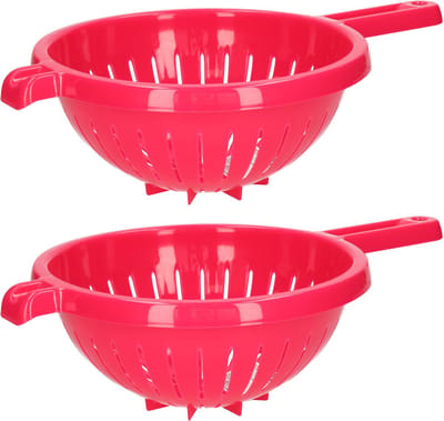 Plasticforte Keuken vergiet/zeef met handvat - 2x - kunststof - Dia 23 cm x Hoogte 10 cm - fuchsia roze