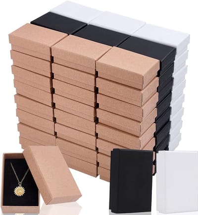 PandaHall 120 stuks losse sieradendozen, kleine geschenkdozen van papier, 8 x 5 cm, opbergdozen voor sieraden, geschenkdoos, voor halskettingen, armbanden, oorbellen, 3 kleuren