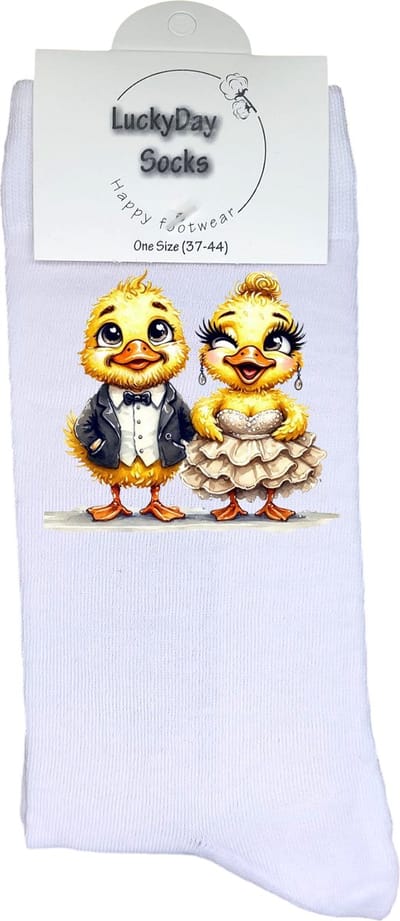 Eendjes - Opkikker - Grappige sokken - Valentijn cadeau - Verjaardag cadeau - Sint cadeau - Leuke sokken - Vrolijke sokken - Trouwen - Bruiloft - Cadeautje - Grappig cadeau - Kerstcadeau - Vaderdag - Moederdag - Socks maken Happy - 37-44 - Origineel