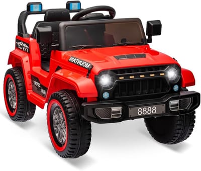 HOERFURIY-Elektrische kinderauto-Elektrische auto 12 V voor kinderen met afstandsbediening 2,4 G, Bluetooth, muziek, claxon en LED-koplampen voor kinderen van 3-6 jaar, rood