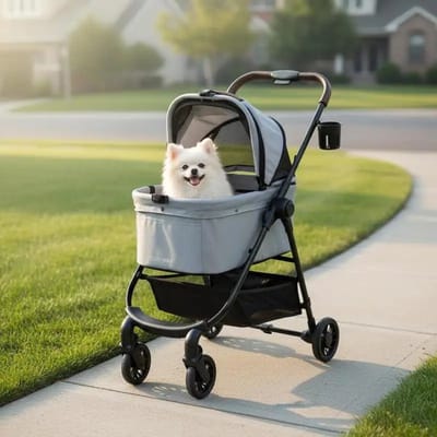 Dailygoods 3-in-1 Huisdierenbuggy, Eénhands inklapbare hondenbuggy met verwijderbare autostoel en verstelbaar gaas-zonne