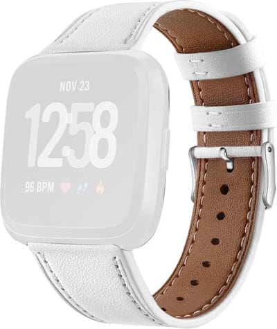 By Qubix - Compatible Fitbit bandje - geschikt voor Fitbit Versa 1 / 2 & Lite leren bandje - Wit Smartwatchbandje bandje Armband Polsband Strap Band Watchband