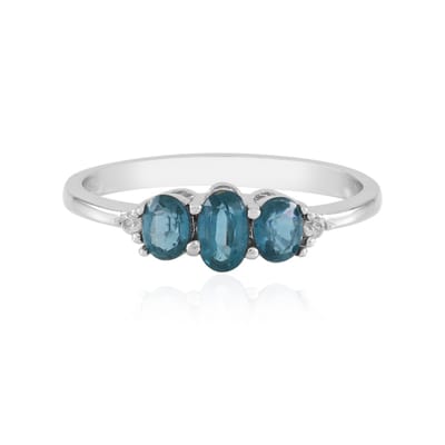 Cavill - Zilveren Ring - 925 Sterling Zilver Gerhodineerd - Petrol Kyaniet Ovaal 0,73 ct - Zirkonia Rond 0,04 ct - Chique Dames Sieraad