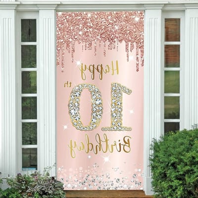 Feestelijke 10e Verjaardag Banner, Schattige Roze Decoratie voor Meisjes en Jongens, Achtergrond voor Verjaardagsfeest, 180 x 90 cm