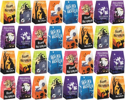 Dailygoods- Snoepzakjes 32 Stuks - Halloween Geschenkzakjes - Papieren Puntzakjes - Snoepgoed met Stickers - Trick or Treat - Kleine Snoepzakjes - Feestzakjes