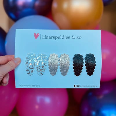 Haarspeldje Liz - golvend - setje - zwart - zilver - 5 cm speldjes