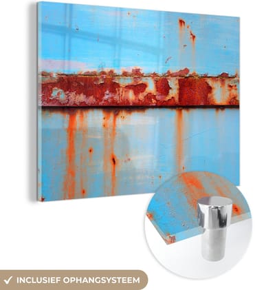 MuchoWow® Glasschilderij 120x90 cm - Schilderij acrylglas - Metalen - Roest - Vintage - Staal - Foto op glas - Schilderijen