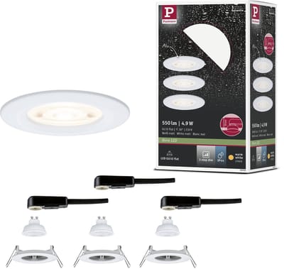 LED-inbouwlamp 3-Step-Dim Nova GU10 Flat stijf IP44 3x4,9W 3x550lm 230V dimbaar 2700K Wit mat