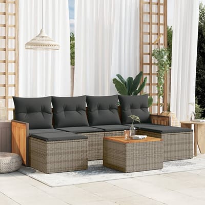 vidaXL - 7-delige - Loungeset - met - kussens - poly - rattan - grijs