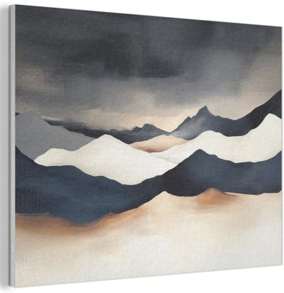 Akoestisch wandpaneel 40x30 cm - Vilt schilderij Bergen - Donkerblauw - Landschap - Akoestische panelen - Geluidsdempende wanddecoratie - Geluidsisolatie woonkamer - Muurdecoratie geluidspanelen