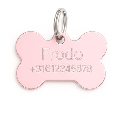 Lovelockers® | Hondenpenning inclusief graveren | Gegraveerde Penning Bot | Roze | maat L 38 x 26 mm | incl 2 regels gravering | Luxe honden penning